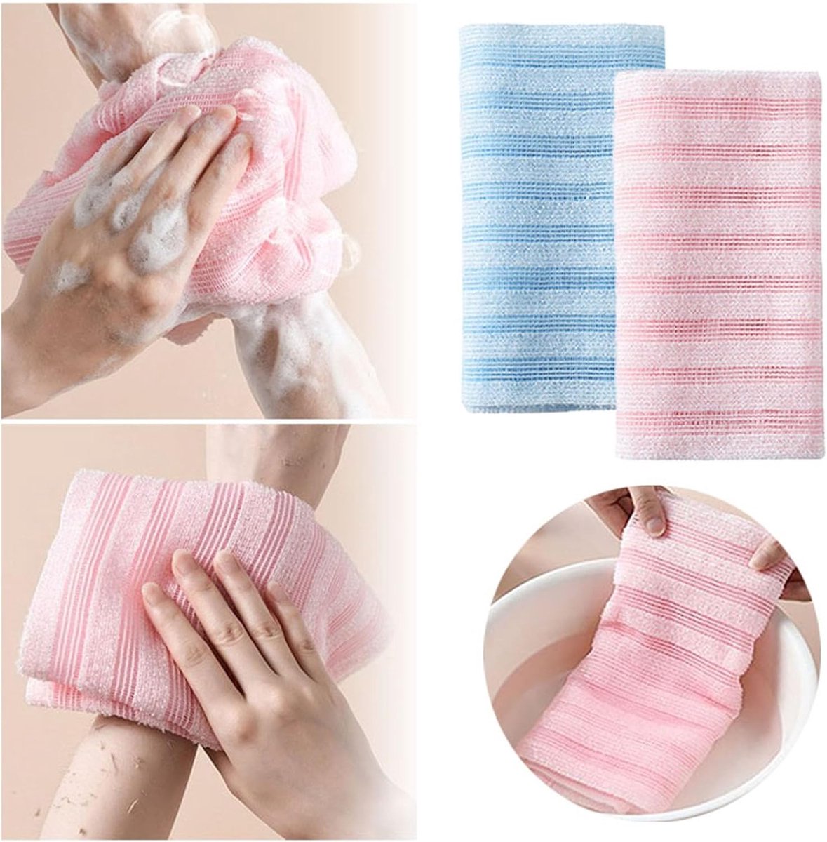 Back Scrubber Set | 2-Piece Exfoliating Shower Towel | Extra Long Exfoliating Washcloth for Men and Women - Scrub Cloth for Body Cleansing and Massage (Blue) — image 6