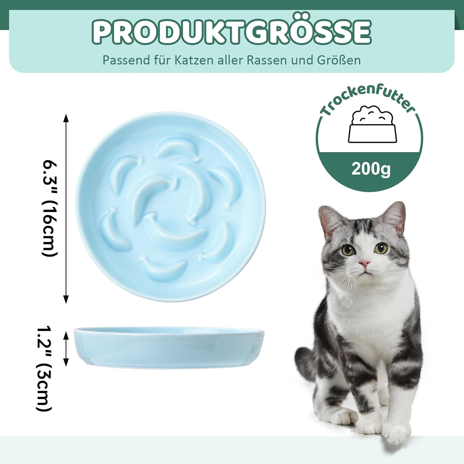 Ceramic Cat Slow Feeder Bowl - Pastel Series Cat Plate for Dry and Wet Food - Cute Maze Feeder Dish for Healthy Eating - Dishwasher Safe - 6.3''W x 1.2''H - 7 β image 2