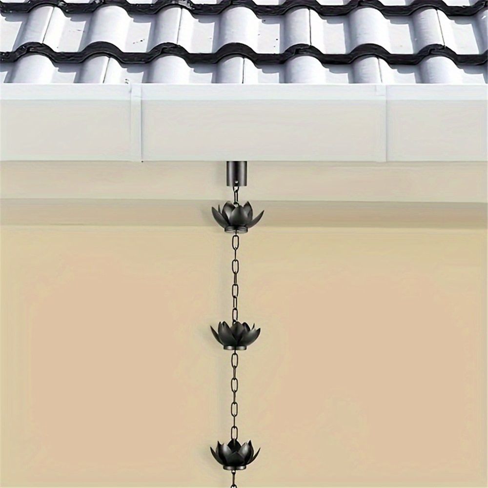 Oak Leaf Rain Chain with Adapter, 4ft Adjustable Lotus Rain Catcher Chain for Gutters Outside Downspout, for Divert Water and Home Display, Black Powder Coated — image 3