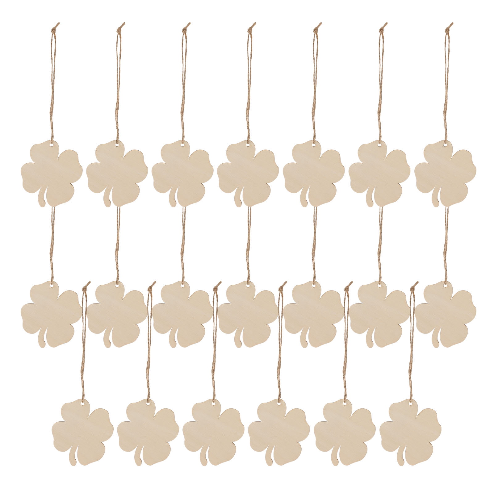 20pcs Four Leaf Ornaments Hanging Decor Unfinished Wooden Ornaments Wooden Shamrock Cutouts Wooden Slices Party Favors for DIY Crafts Beige