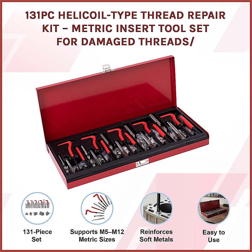 131pc Helicoil-Type Thread Repair Kit – Metric Insert Tool Set for Damaged Threads — image 3