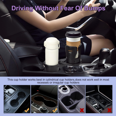 Dual Cup Holder Expander with 360° Rotating Tray – Adjustable Drink & Snack Organizer for Cars, Trucks, SUVs and RVs (Black) — image 6