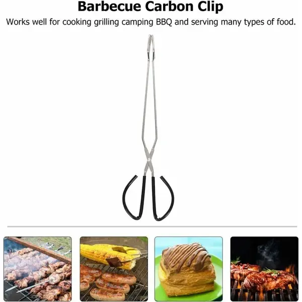 Stainless Steel BBQ Charcoal Tongs, Long-Handle Heat-Resistant Grill Tool for Cooking, Camping and Kitchens, Silver โ image 5