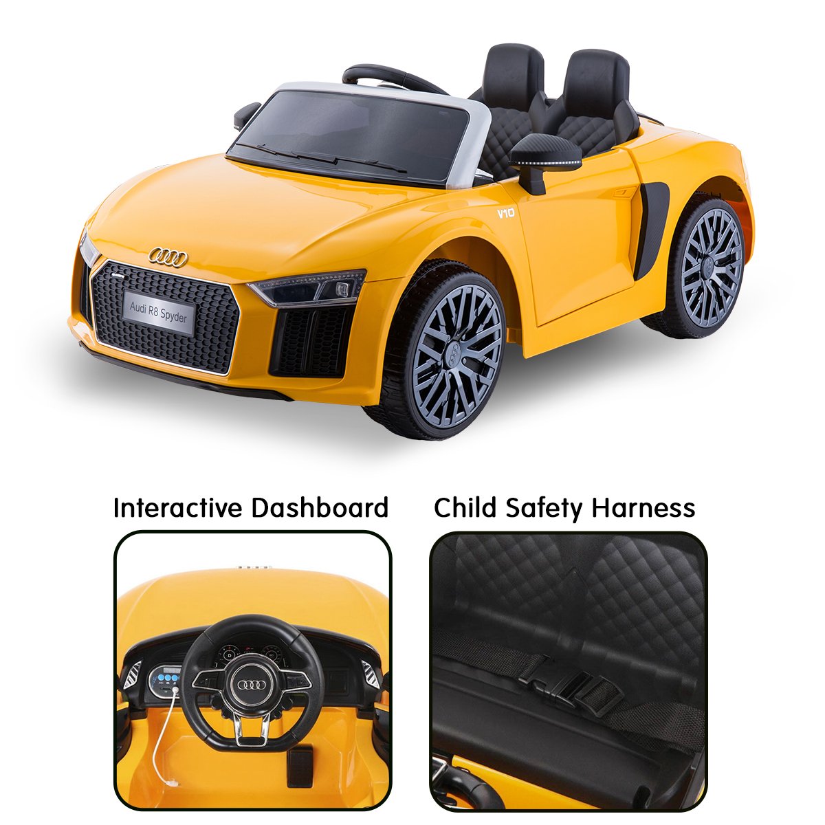 Kahuna R8 Spyder Audi Licensed Kids Electric Ride On Car Remote Control - Yellow — image 4