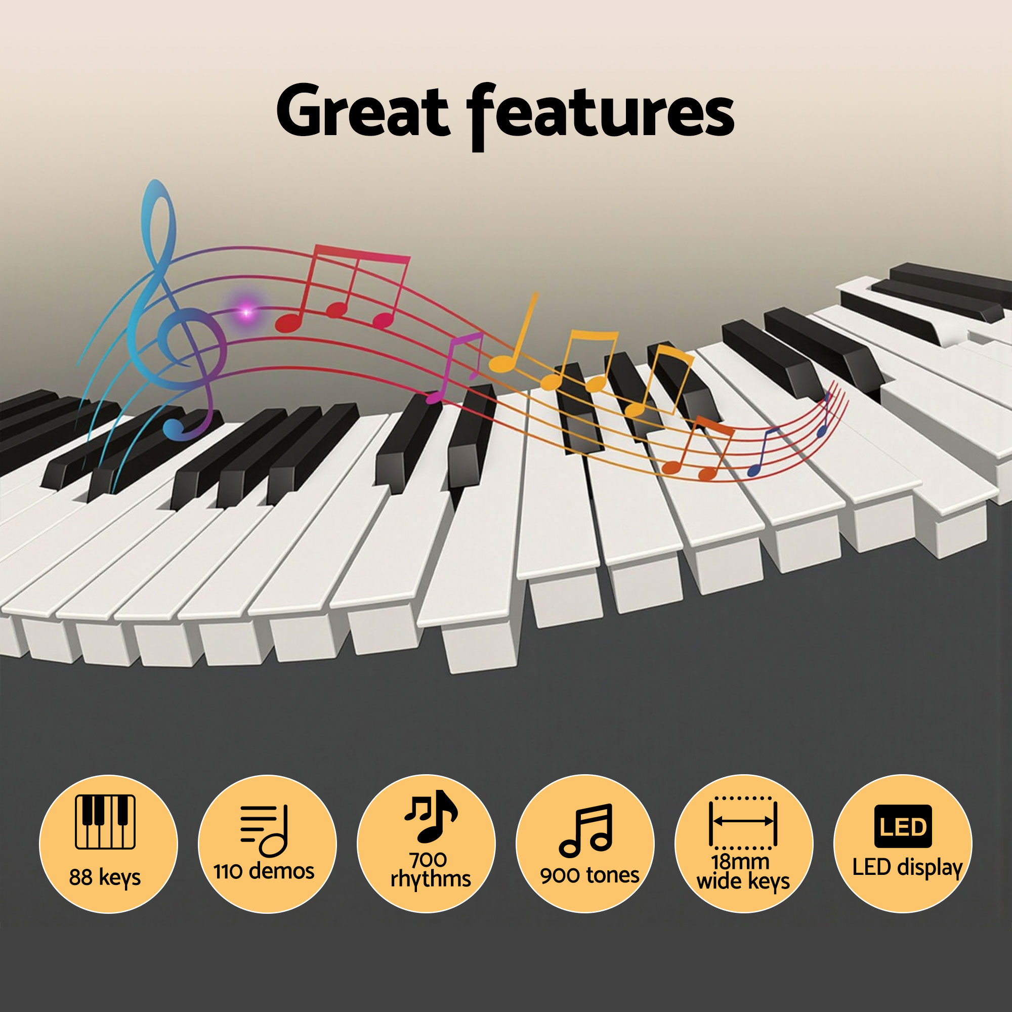 Alpha Piano Keyboard 88 Keys Electric Electronic Keyboard Piano Gift Black โ image 4