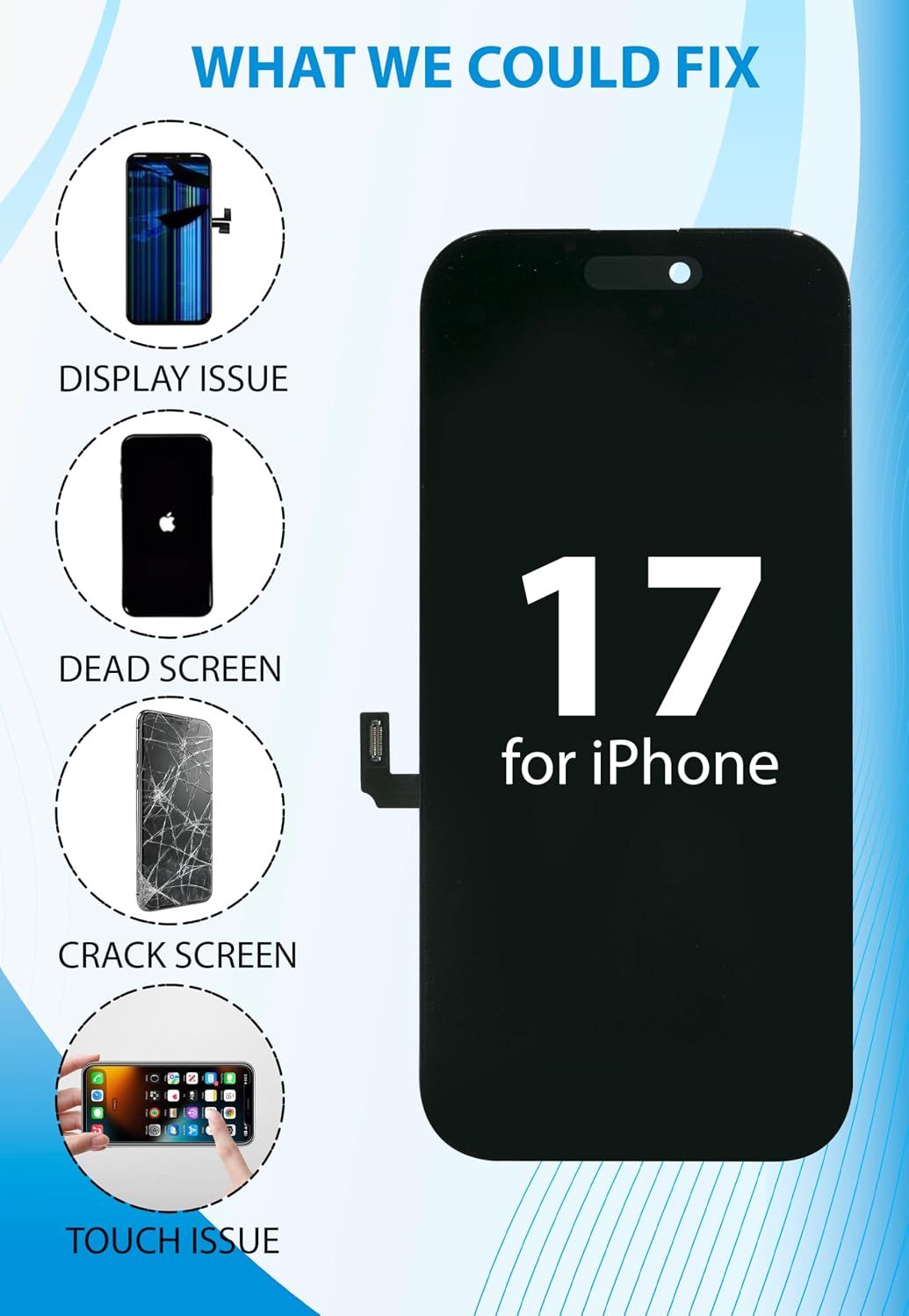 iPhone 17 Screen Replacement, 6.1 Inch Incell LCD Display Touch Screen Digitizer, Comes with Full Repair Tool Kit and Tempered Glass Protector for iPhone 17 — image 2