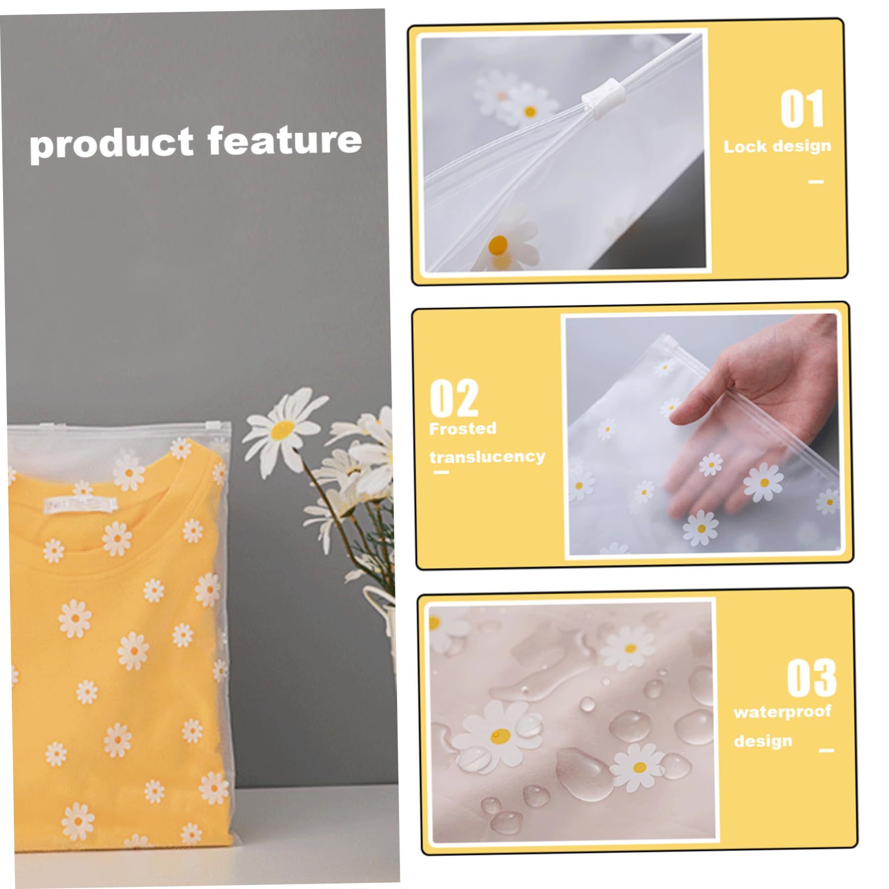 Reusable Bags 25Pcs Luggage Organiser Bags 15.75x11.81 in Daisy Patterns Clear Hospital Bags Organiser Pouches — image 5