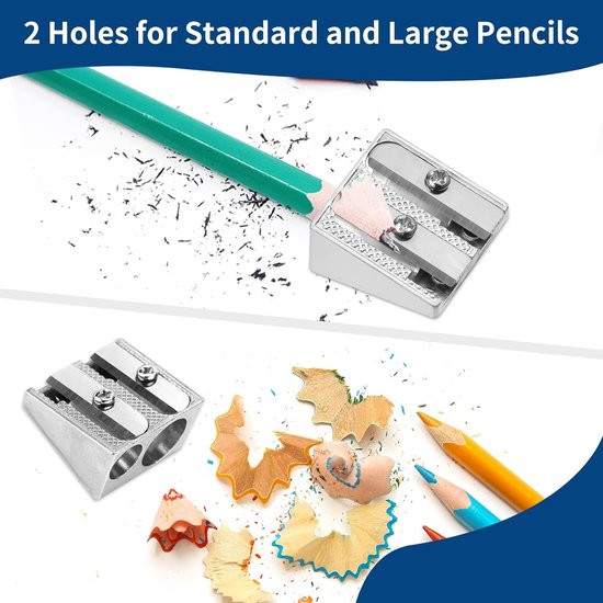 Pencil Sharpener - 3-Piece - Double Hole Pencil Sharpener - Portable Manual Pencil Sharpener - Suitable for Children, Home, School and Office - Silver — image 3