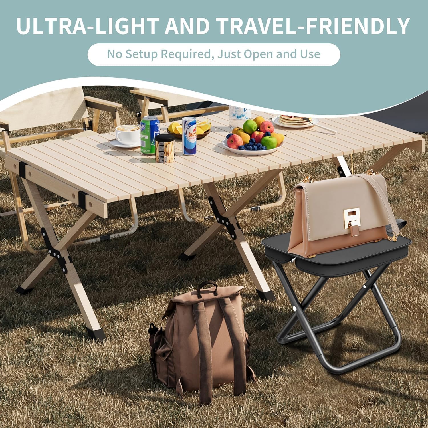 Camping Stool, Portable Folding Stool with Carry Bag, Foldable Seat, Ultralight Camping Stool for Travel Walking Hiking Fishing Picnic Barbecue (2, Black) — image 6