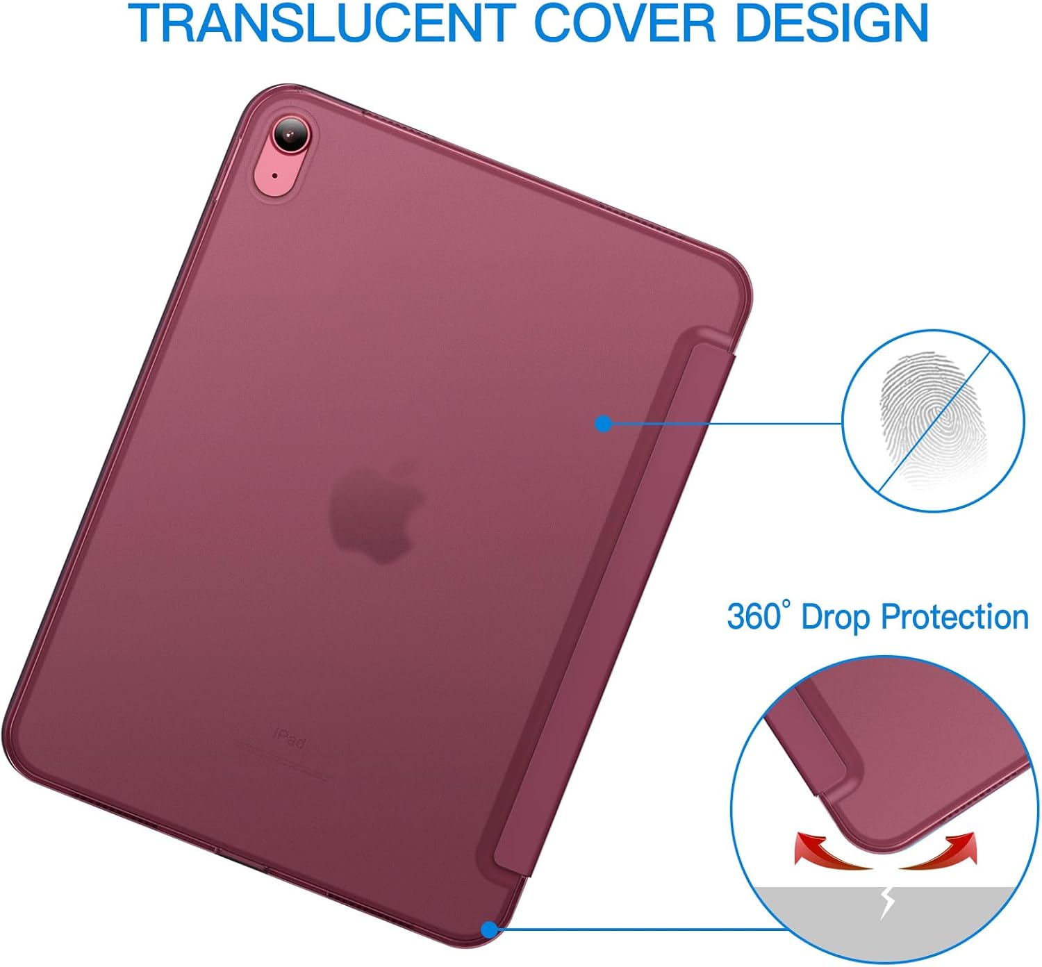iPad (A16) 11th/10th Generation Case, Slim Stand Hard Back Cover with Auto Wake/Sleep Function, Burgundy — image 4