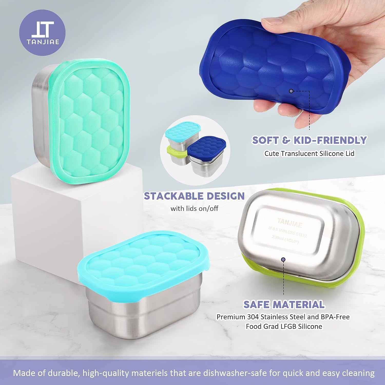 4Pack 8oz Small (1 CUP) Stainless Steel Snack Containers for Kids | Reusable Easy Open Toddler Snack Containers with Silicone Lids | Stackable Toddler Lunch โ image 5