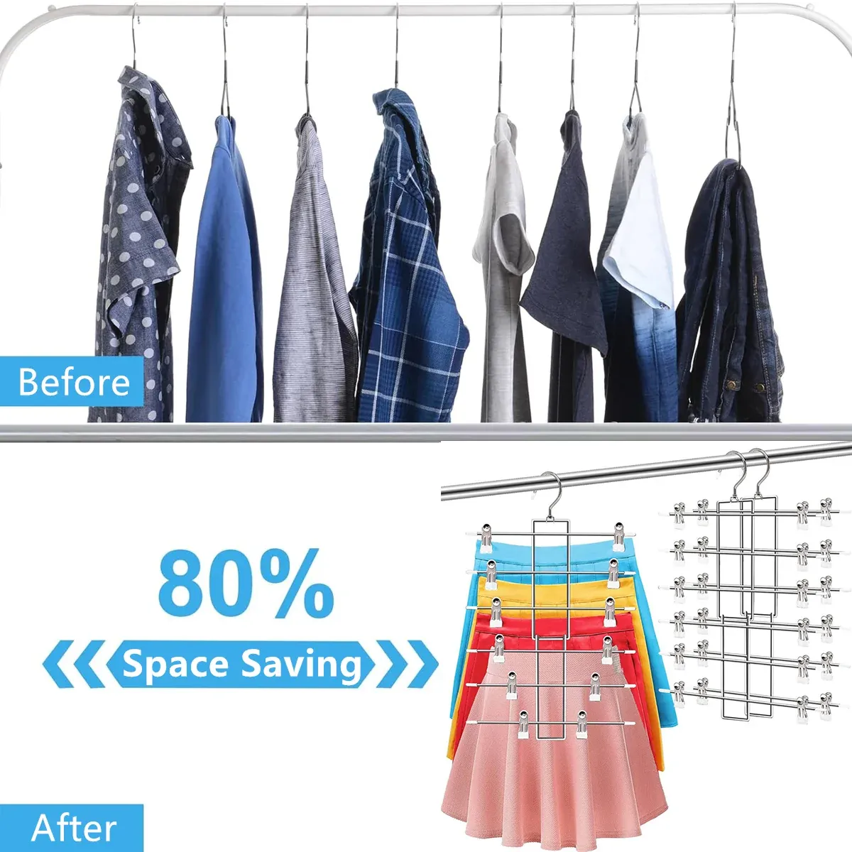 2PCS 6-Tier Pants Hanger Closet Organizer Skirt Hangers with Clips Space Saving — image 5