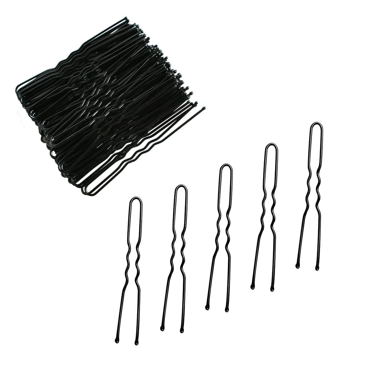 100 Pack U Shaped Crinkle Hair Pins with Storage Box, Heavy Duty Hair Grips for Buns, Updos, Ballet and Everyday Styling, Black, 6.1 cm