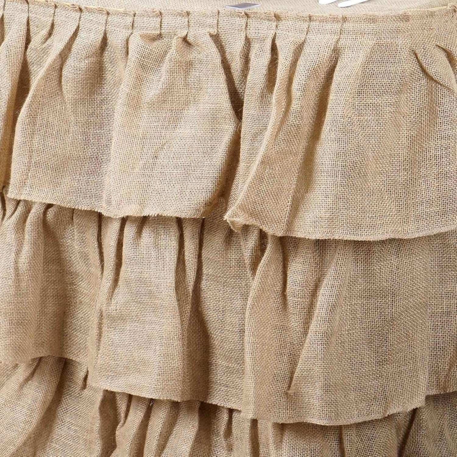 Efavormart 3 Tier Rustic Elegant Ruffled Burlap Table Skirt for Kitchen Dining Catering Wedding Party Decorations Events - 14 Ft โ image 6