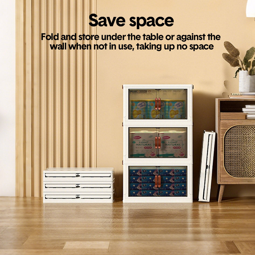 Foldable Storage Cabinet Stackable Bins Household Plastic Closet Multi-purpose Organizer Doors and Top Lid 2 Way Opening with 360 Degree Rotatable Wheels — image 6