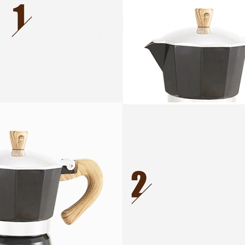 Aluminum Coffee Pot with Wood Grain Handle Moka Coffee Pot Outdoor Portable Coffee Maker Tool Matte Black 300ML โ image 3