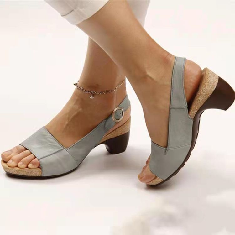 Women Chunky Heel Sandals Buckle Strap PU Rubber Yellow 41 โ image 3