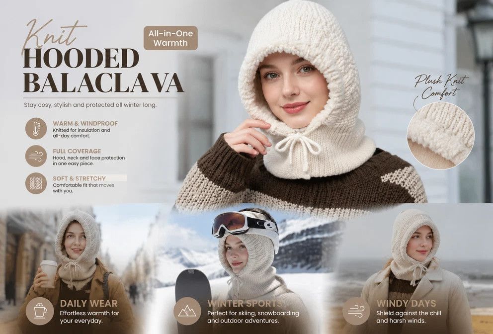 Beautiful Outdoor Knit Headwear White One Size, Integrated Mask & Neck Gaiter — image 2