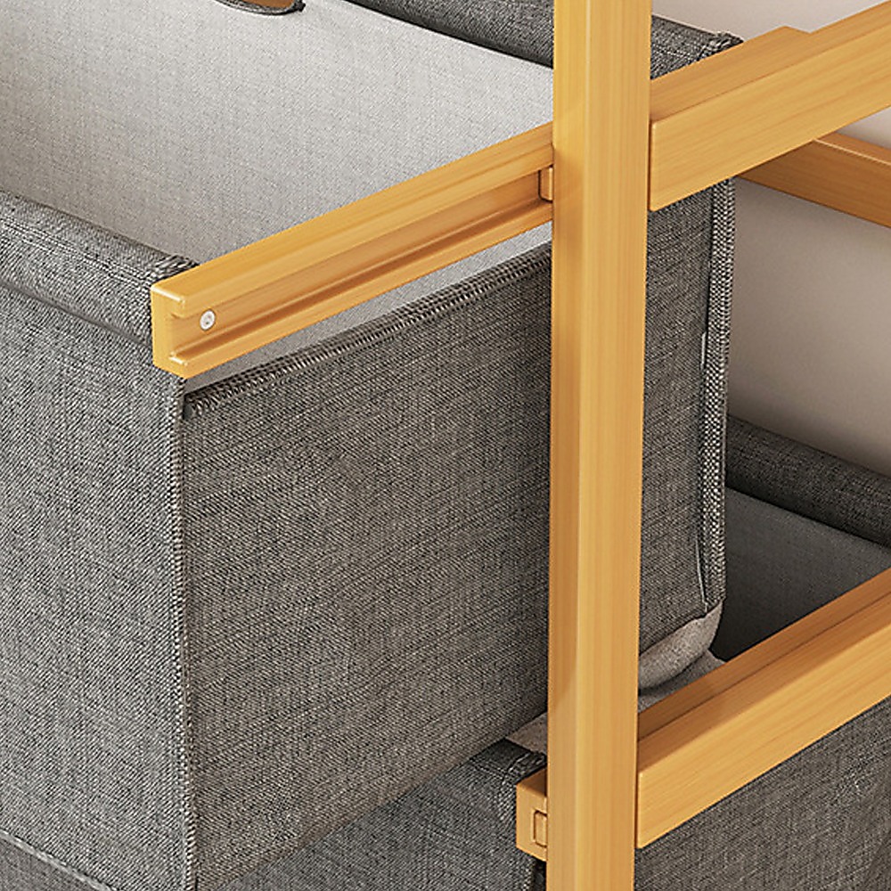 Bamboo Shelf with Storage Hamper – Wooden Organiser with 4 Laundry Bags — image 5