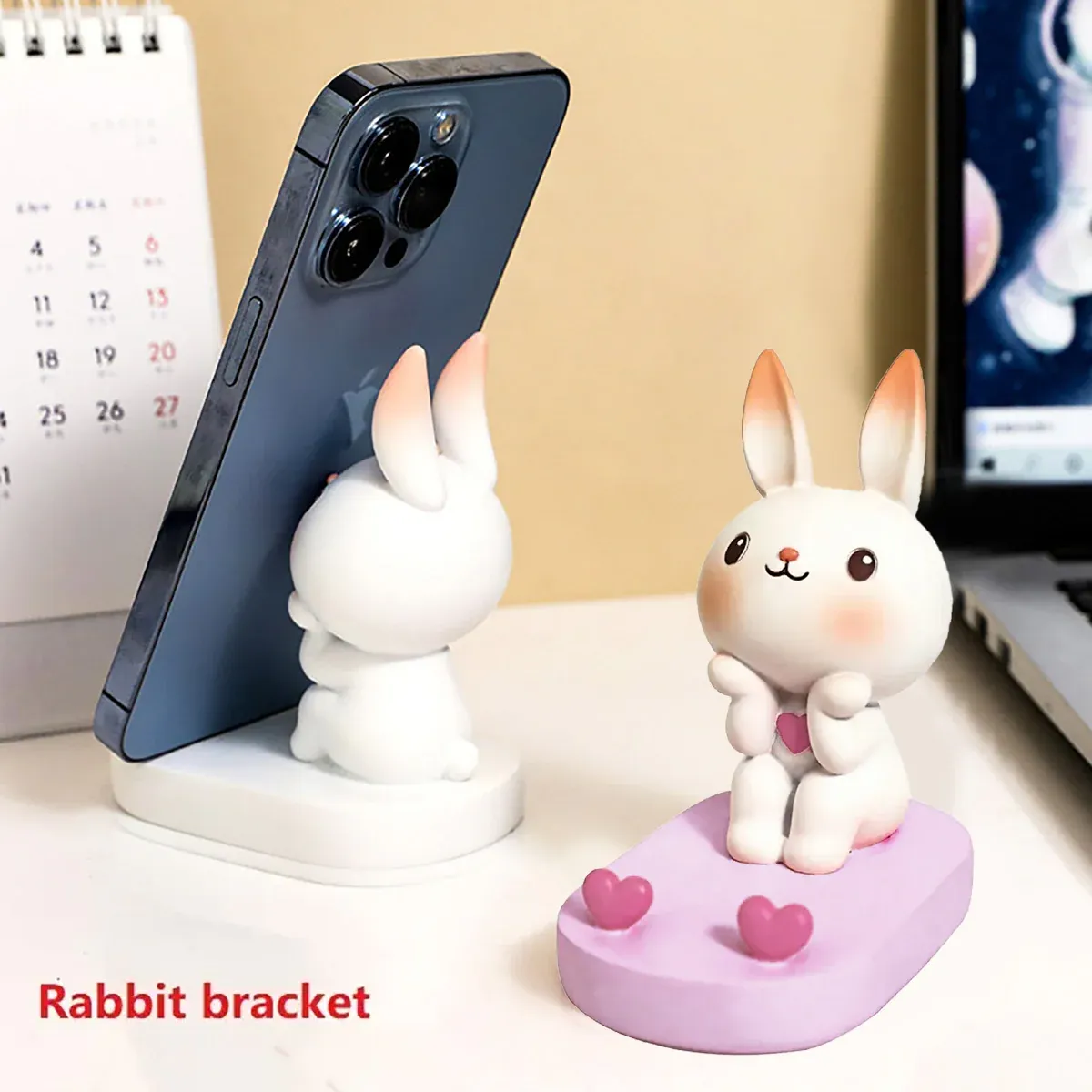 Cartoon Rabbit Phone Holder Desktop Stand Cute Mobile Phone Stand for Office - Pink β image 5