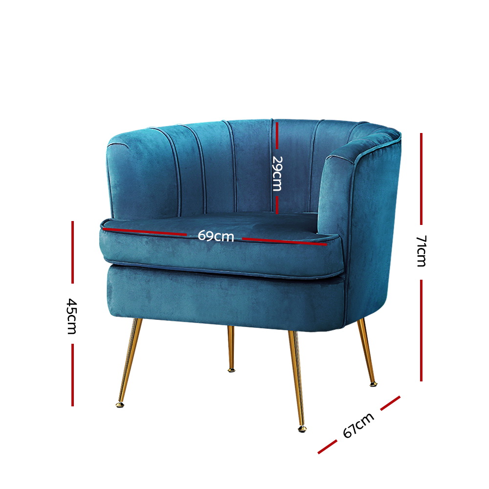 Artiss Armchair Velvet Blue Norvia — image 2