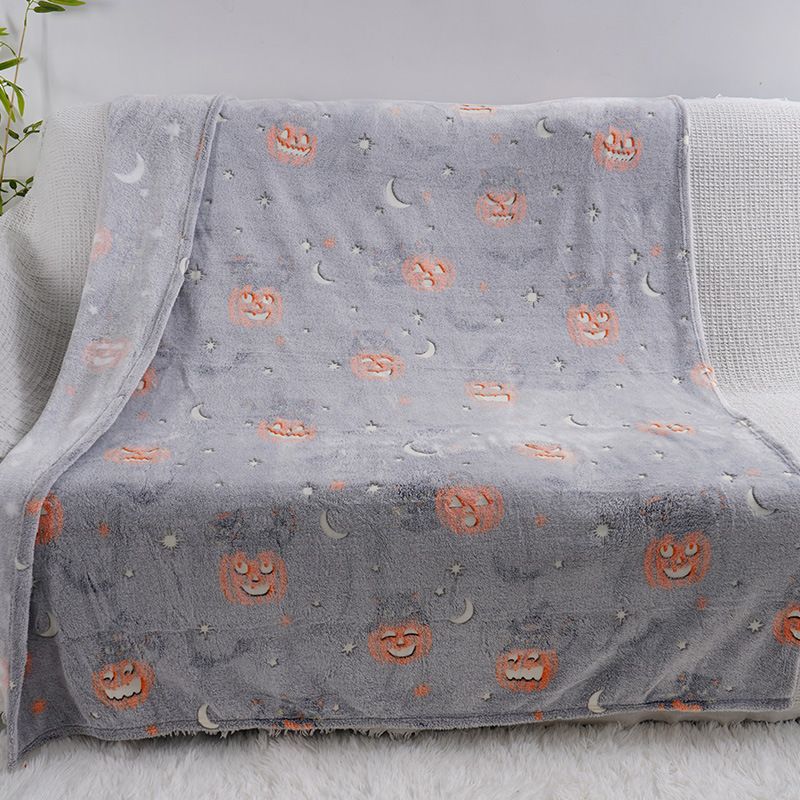 Glow in the Dark Flannel Blanket with Playful Hallowen Pumpkin (S126 / 75 x 100CM) - Versatile Soft Plush Magic Throw Blanket, Durable High Density Woven &