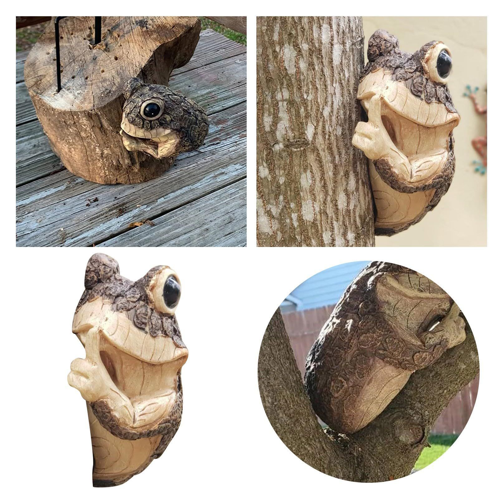 Keep Quiet Frog Tree Peeker - Yard Decorations - Adorable Tree Sculpture - Garden Decoration - Garden Peeker Tree-Hugger Yard Art — image 4