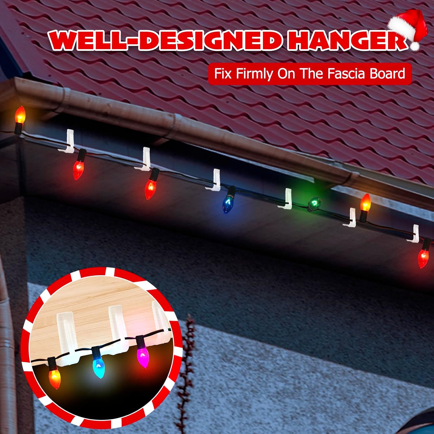 Christmas Light Hanger Clips, Fascia Board Clips, Deck Banister Light Clips, Plastic Holiday Light Clips for Christmas Fascia Board Roof Gutter Fence Eave — image 6
