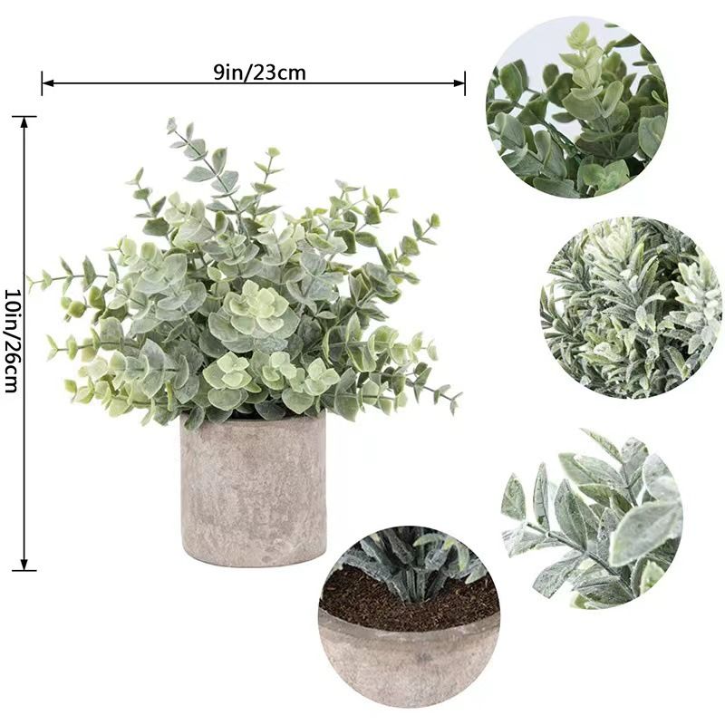 Mini Potted Fake Plants Artificial Plastic Eucalyptus Plants Topiaries for Home Office Desk Farmhouse Room Decor — image 2