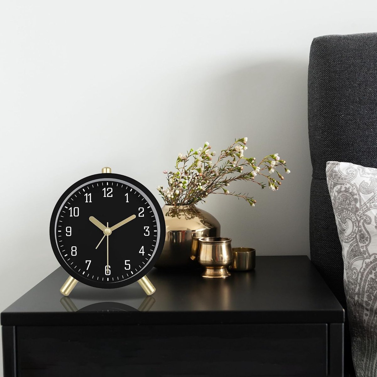 Wekker - Digital Alarm Clock - Alarm Clocks - Children's Alarm Clock - Silent Analog Metal Alarm Clock - Simple Desk Clock - With Night Light - Black - Modern — image 3