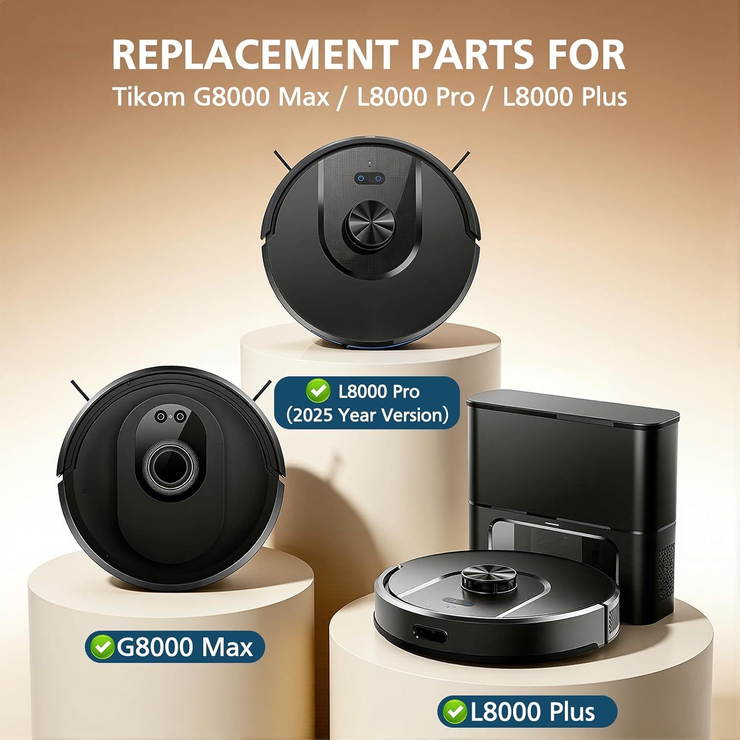 G8000 Max Replacement Parts, or Tikom G8000 Max, L8000 Plus, 2025 Year L8000 Pro Robot Vacuum, Accessories Include 2 Main Brushes, 6 Side Brushes, 6 HEPA — image 3
