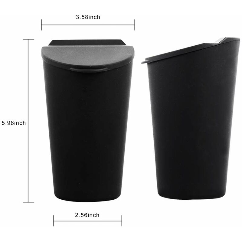 Small Car Trash Can With Lid - Car Cup Holder - Car Door Pocket Trash Can - Garbage Bin For Car, Home, Office - Black — image 2