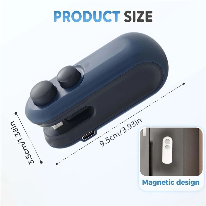Mini Bag Sealer, USB-C Rechargeable 2 in 1 Heat Seal with Cutter and Magnet, Resealer Machine for Snack Bags (2 pcs, White and Blue) — image 5
