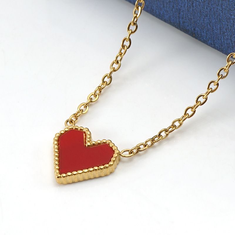 Gold Plated Heart Collarbone Chain Necklace Small Cute Necklace Red Heart Pendant Charm Necklace for Women Dainty Necklace for Women โ image 5