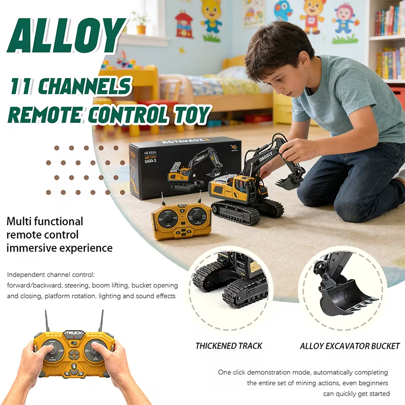 2.4G Remote Control Excavator Alloy Excavator Model Engineering Car Remote Control Car Boy Girl Unlimited Rotation - Larger 1/18 Scale Remote Control Excavator — image 6