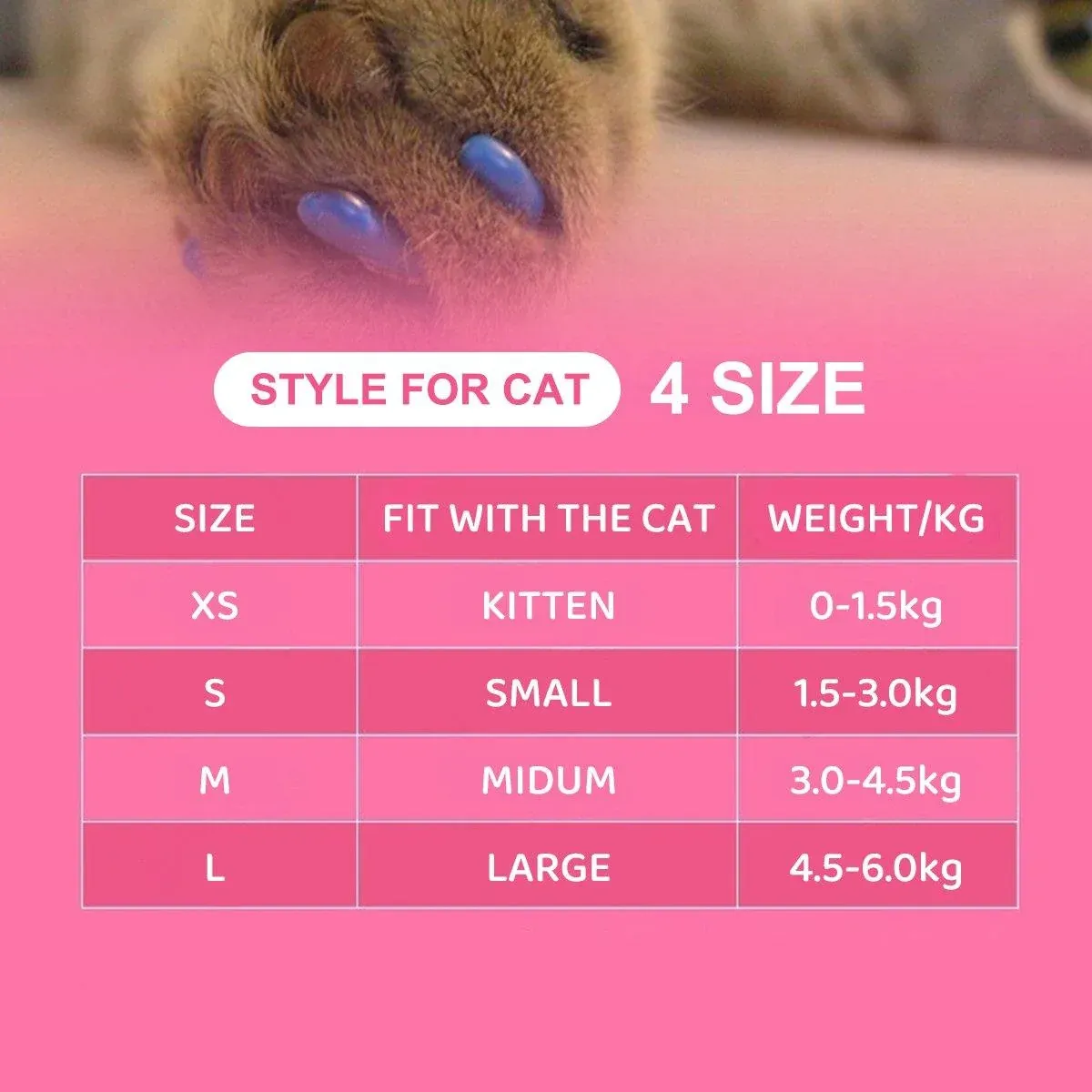 100PCS Anti Scratch Paw Covers for Cats and Kittens Nail Protector Soft Paw - Flat-S — image 4