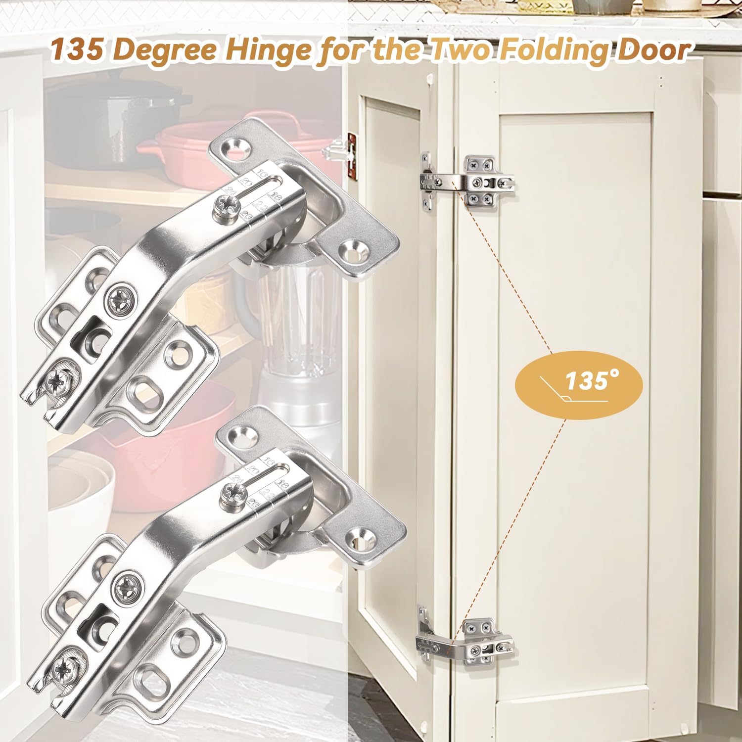 135 Degree Lazy Susan Hinge Full Overlay Concealed Corner Cabinet Hinge for Cabinet, Cupboard, Folded Door, Corner Kitchen Cabinet Replacement Hardware (1 — image 2