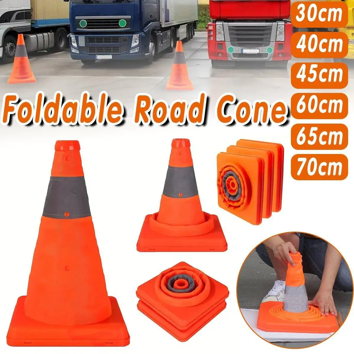 Folding Road Warning Reflective Barrier Cone Emergency Traffic Expansion Safety - 60cm โ image 2