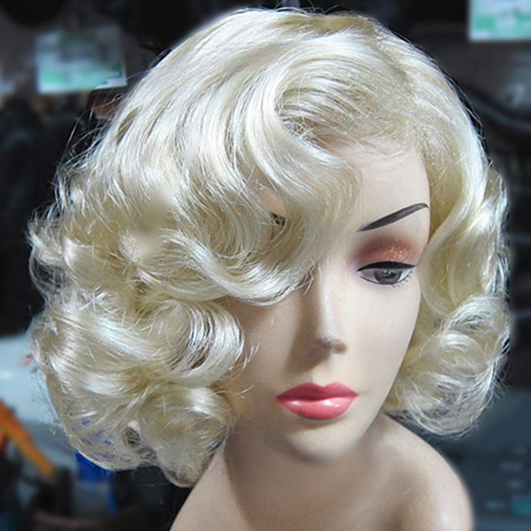 Blonde Vintage Cosplay Wig Short Platinum Blonde Synthetic Wig for Women Halloween Costume and Daily With Wig Cap (Blonde) — image 2