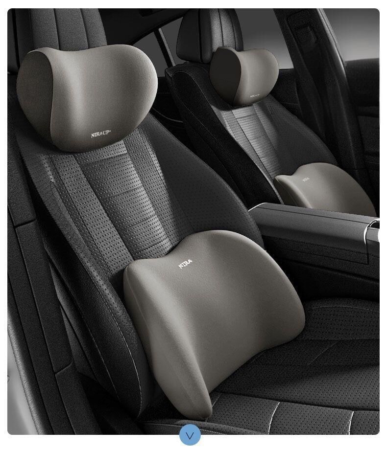 Christmas gift Car Headrest & Lumbar Support Set, Ergonomic Plush Cushion for Driver & Passenger, Comfort & Spine Protection for Long Drives(grey) — image 2
