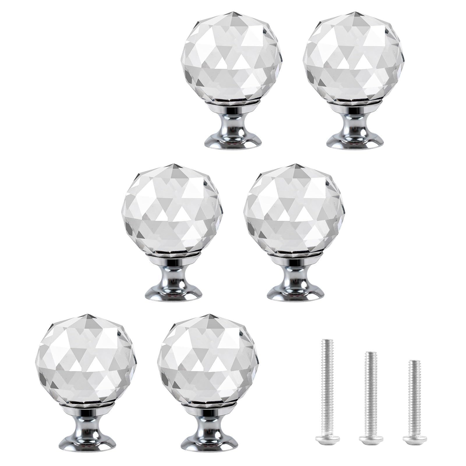 6pcs Clear Crystal Glass Door Knobs Round Diamond Wardrobe Doorknob Ball-Shape Drawer Wardrobe Pull Knob Diamond Shaped Handles