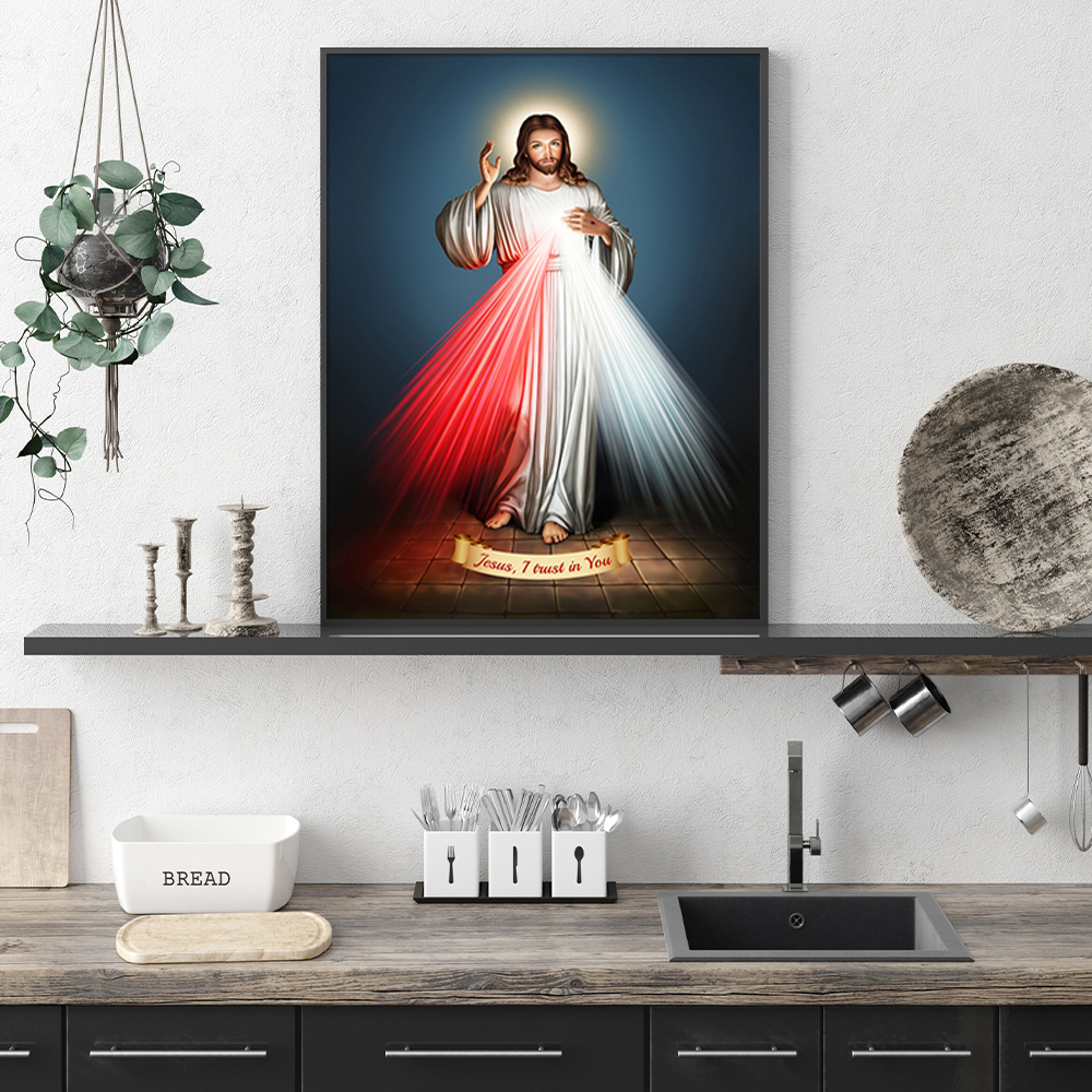 Wall Art 70cmx100cm Jesus Divine Mercy I Trust In You Black Frame Canvas โ image 4