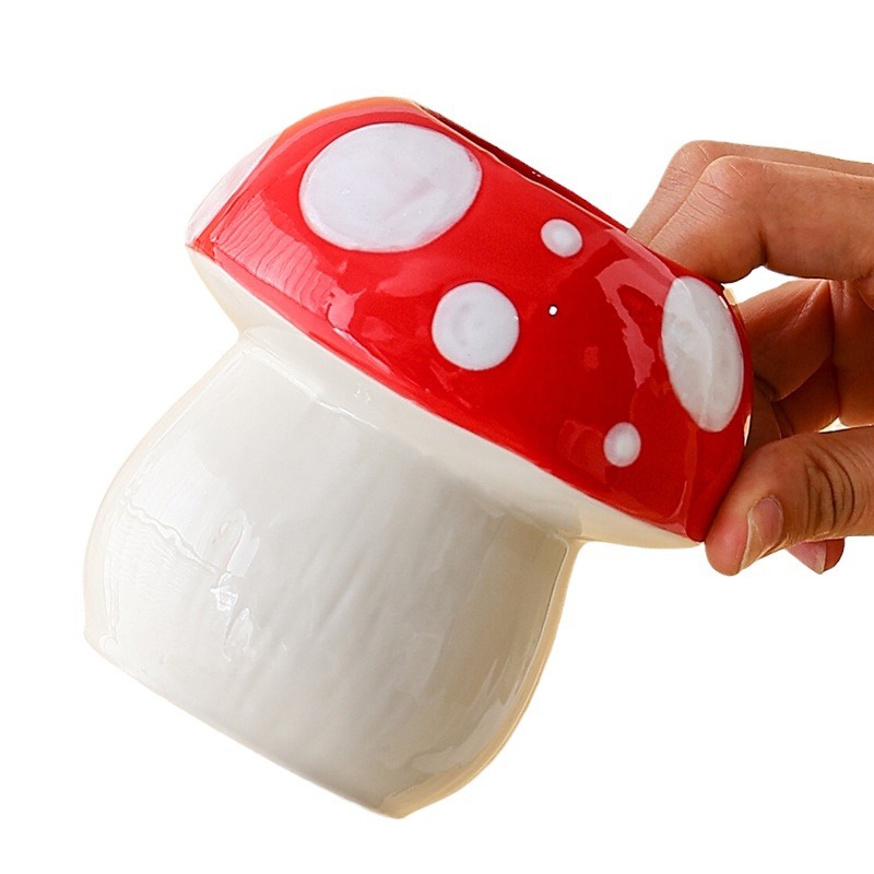 Red And White Adorable Ceramic Mushroom Desk Organizer - Cute Pen & Makeup Brush Holder โ image 5