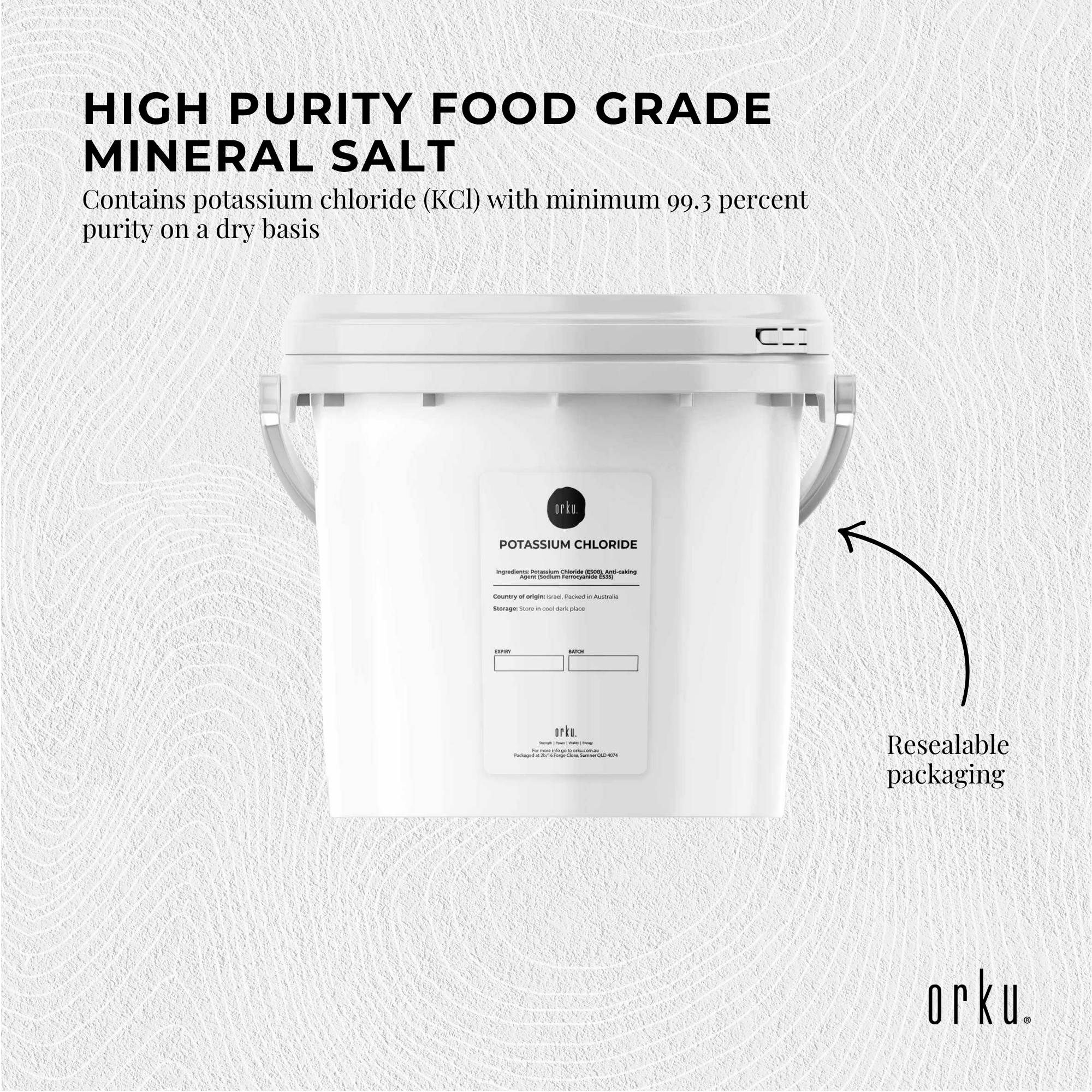 Orku 5Kg Potassium Chloride Powder Tub - Food Grade E508 Salt Substitute — image 3