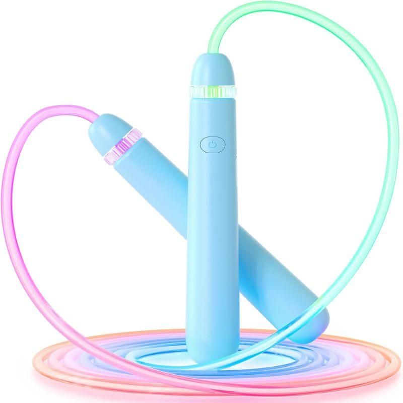 LED Light-Up Jump Rope for Boys Girls - Adjustable Glow-in-the-Dark Skipping Rope Black — image 2