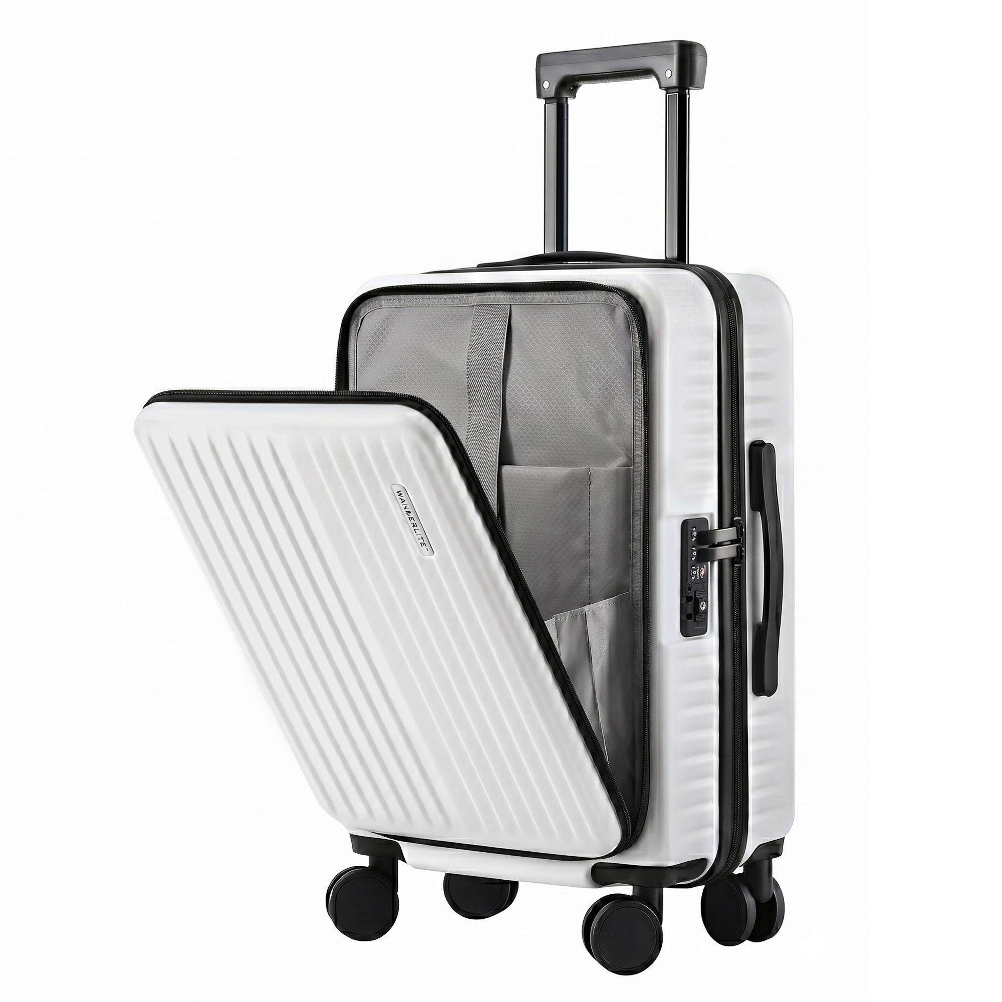 Wanderlite 20" Luggage Suitcase Front Pocket Travel Carry On Dual TSA White — image 2