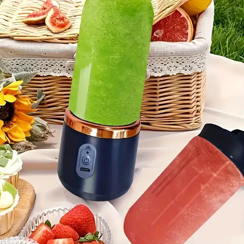 Blue Green Portable Electric Juicer Blender 6-Blade Juicer USB Rechargeable Juicer 2-In-1 — image 2