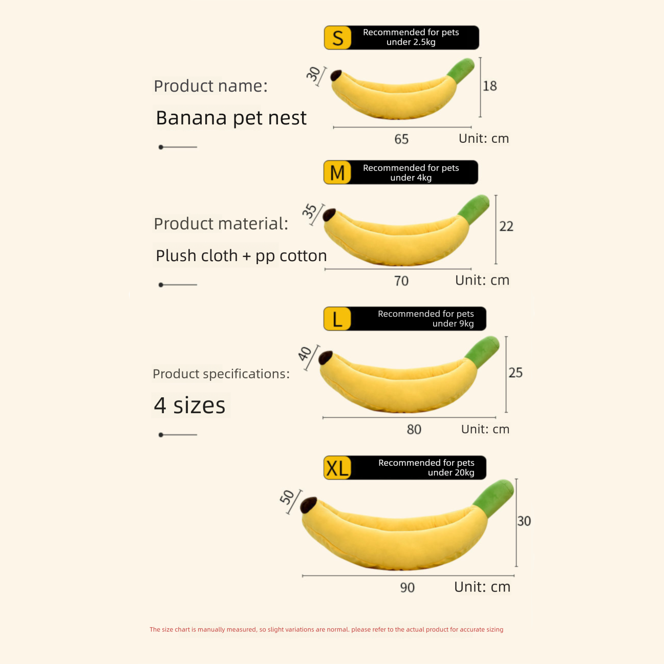 Banana Boat Pet Bed Plush Soft Dog Cat Nest with Cushion Warm Cozy Banana Shape Pet House for Small Medium Dogs Cats(Size: S) — image 5