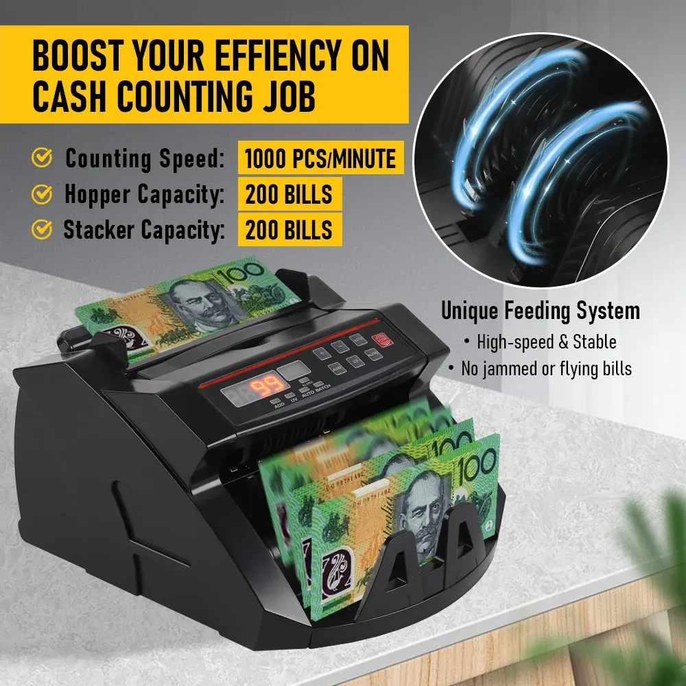 Automatic AUD Money Counter Machine With UV/MG/IR Detection, High-Speed Banknote Counter & Digital Display(29.2x24.6x17.8cm) — image 5