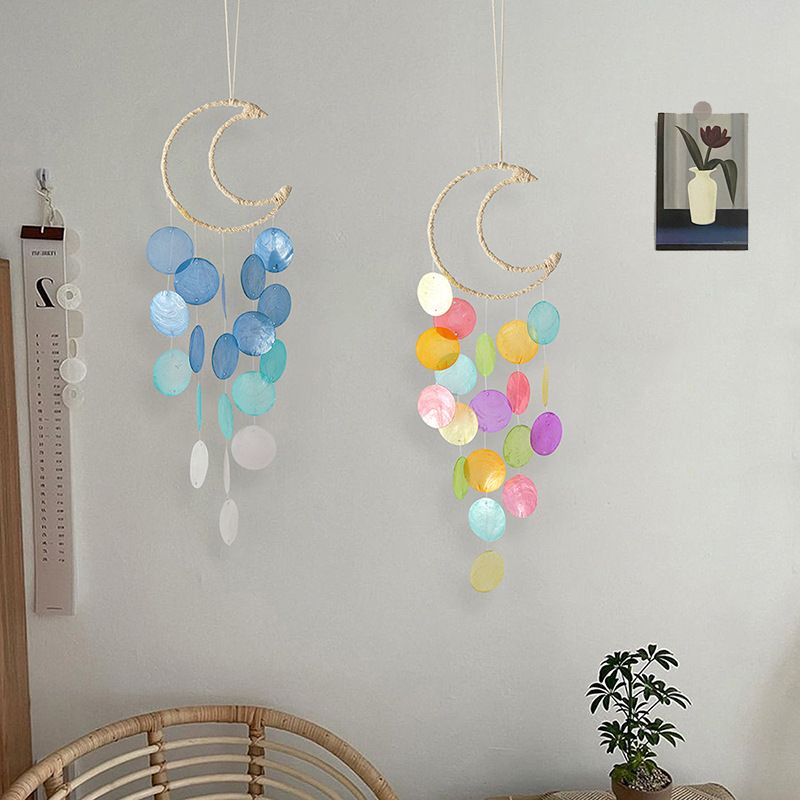 Shell Moon Wind Chime Wall Decor Hanging Mobile Decorative Ocean Handmade Home Decor Eye-catching Exquisite Creative(3pcs) — image 2